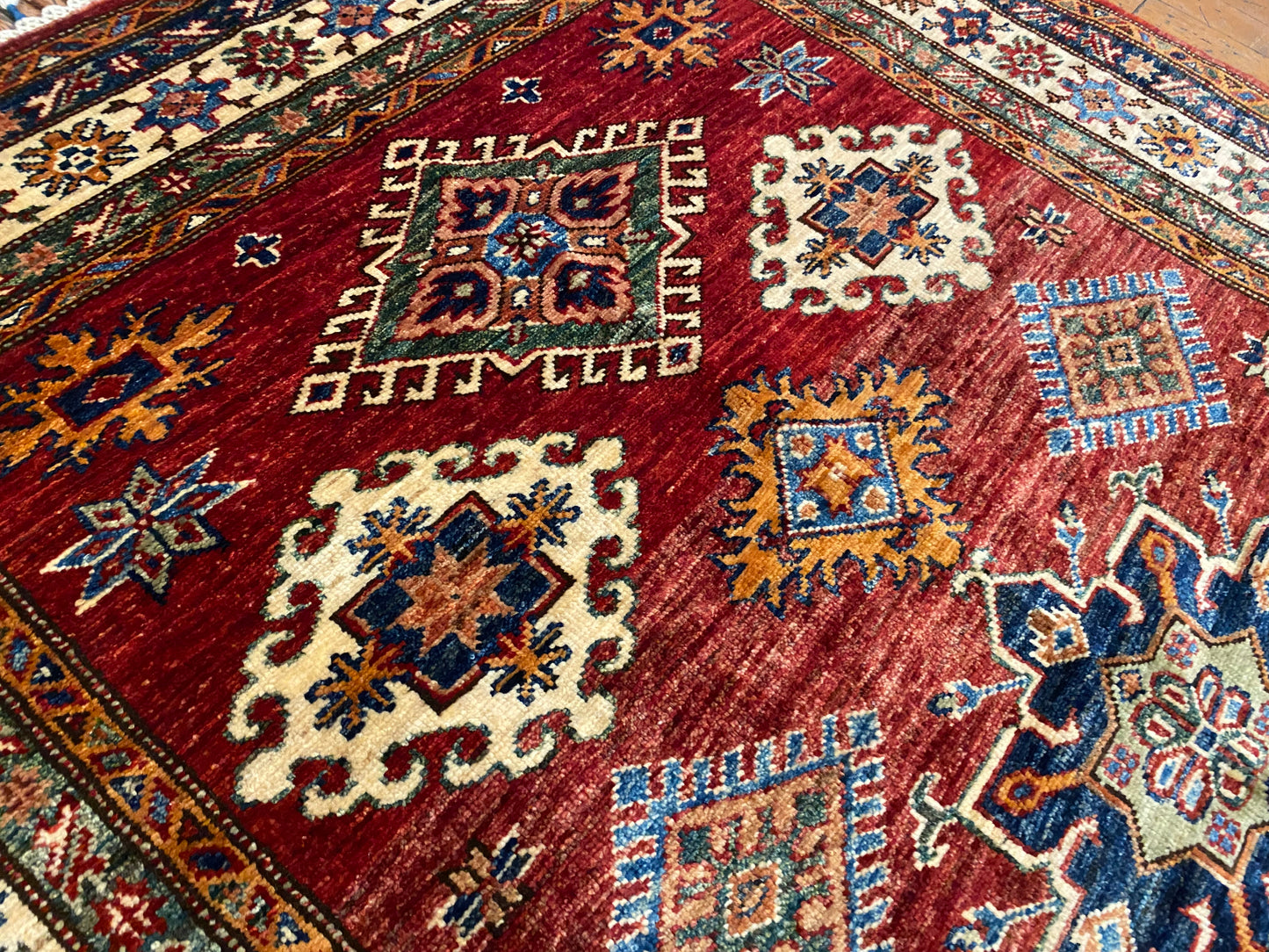 Geometric Design Red Colour Natural Dye Handmade Rug 4”x6”