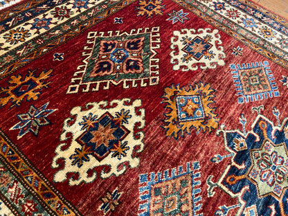 Geometric Design Red Colour Natural Dye Handmade Rug 4”x6”