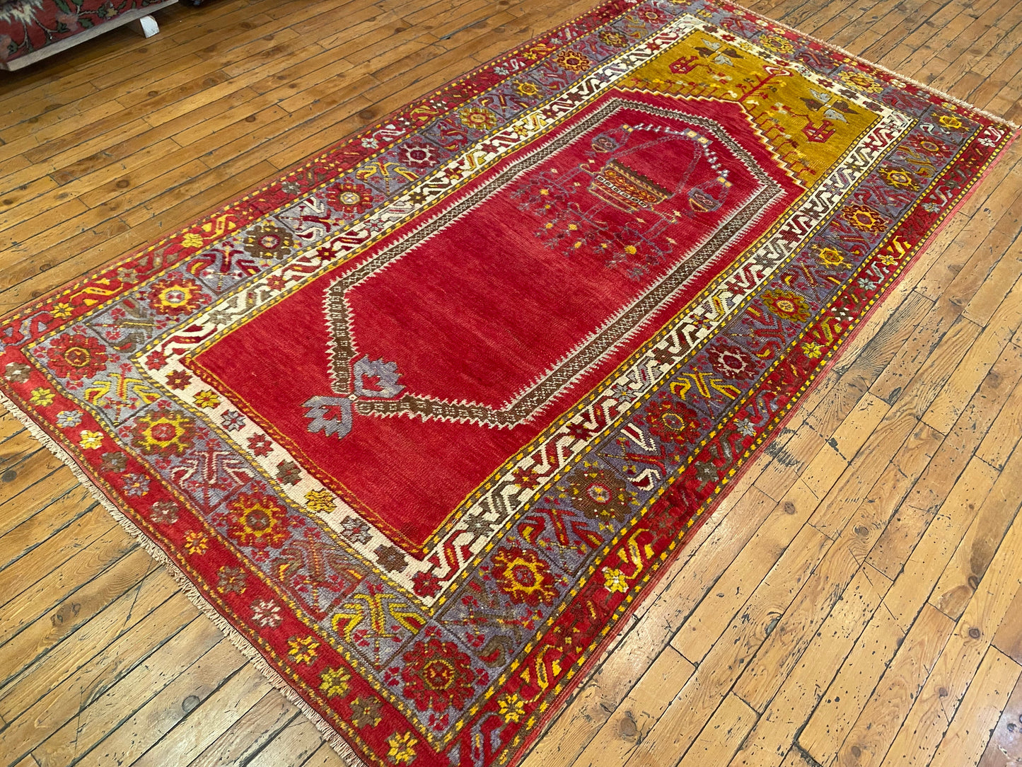 Antique Turkish Anatolian Handmade Rug 4x7 ft | Vintage Carpet Cappadocia Rug Collection