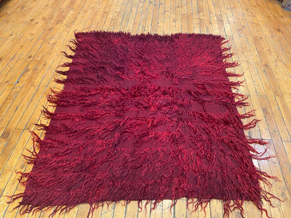 Authentic Turkish Tulu Rug – Handmade Wool Shag Carpet, Anatolian Tribal Design  3'6''x4'3''ft
