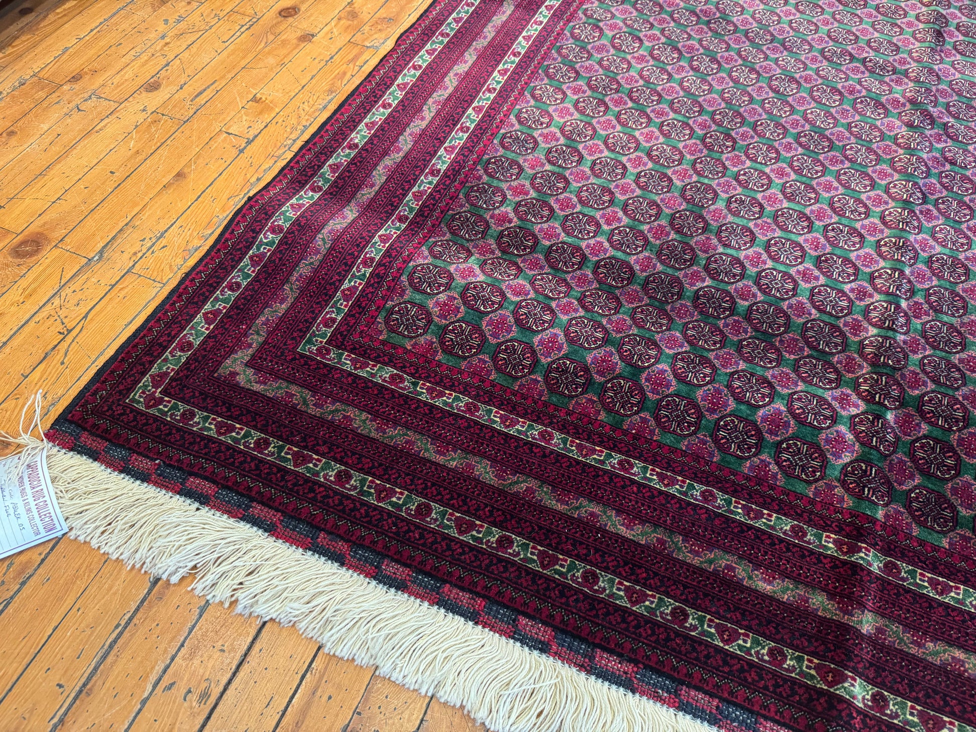 Deep Red Bukhara Hand-Knotted Wool Rug – Geometric Pattern Vintage Carpet 5x7ft Cappadocia Rug Collection