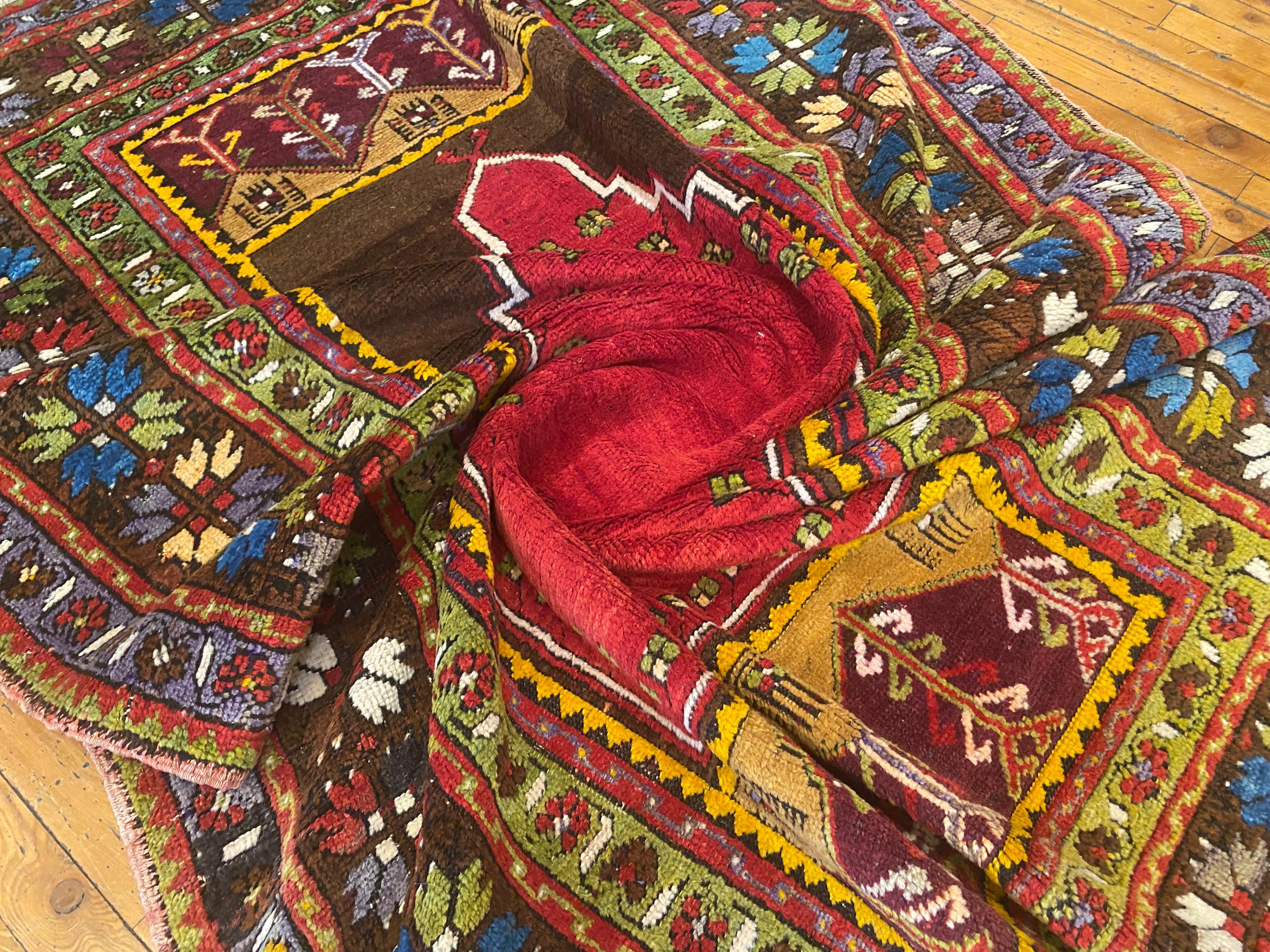Authentic Anatolian Antique Rug Natural Dyes 4'4