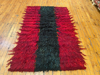 Authentic Turkish Tulu Rug – Handmade Wool Shag Carpet, Anatolian Tribal Design  3''x4'.8''