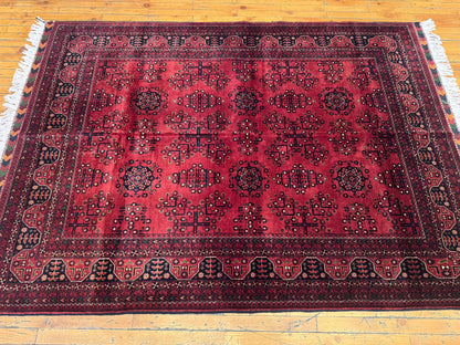 Dark Red Hand-Knotted Natural Carpet 5x6.5ft Cappadocia Rug Collection