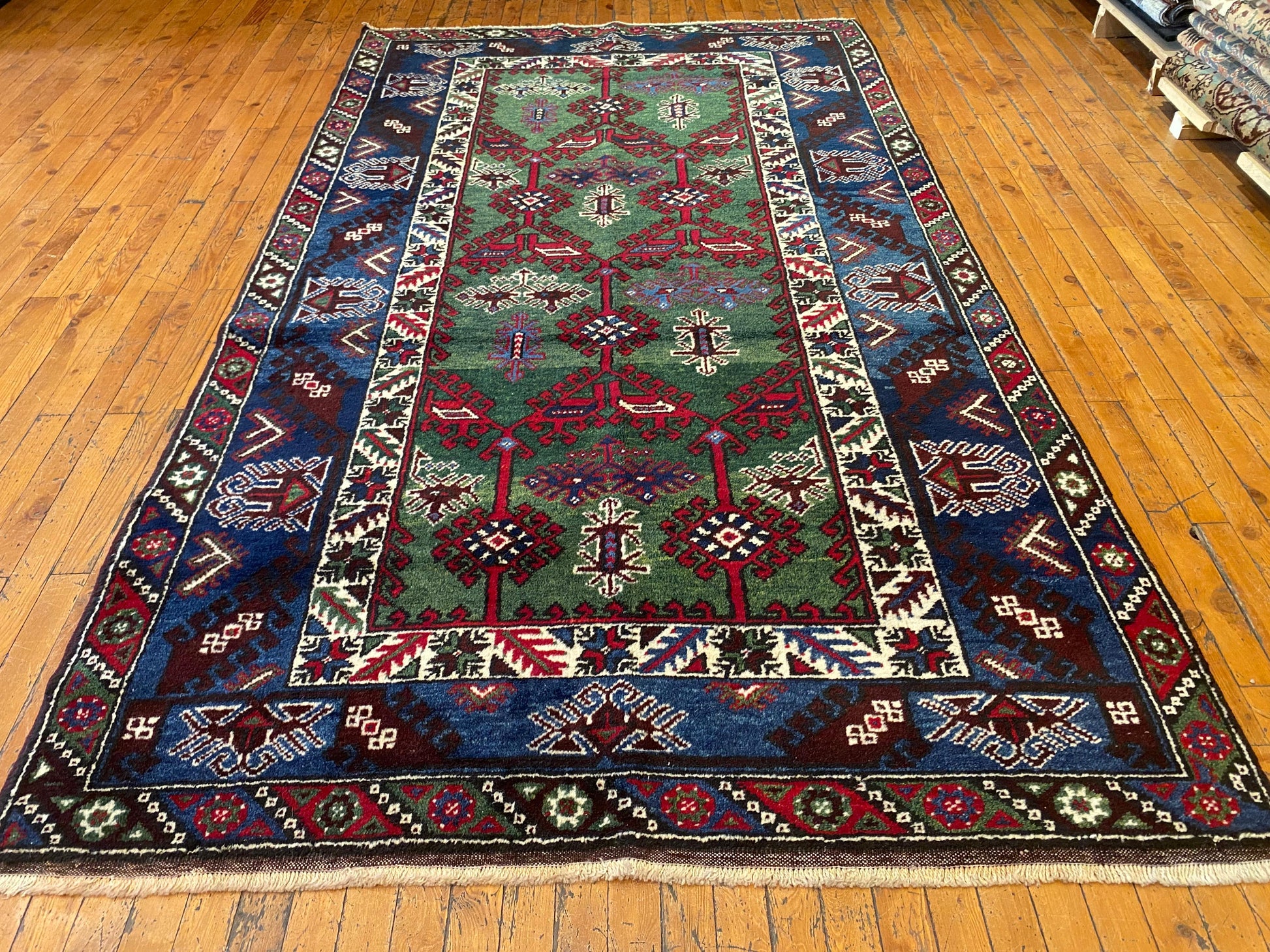 Geometric Pattern Turkish Dosemealti Handmade Green Bacground Area Carpet Cappadocia Rug Collection