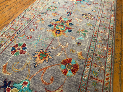 Gray Floral Hand-Knotted Runner Rug: 3''x9'' Premium Double-Knotted Artisan Piece