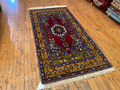 Handmade Anatolian Rug – Authentic Turkish Wool Carpet with Tribal & Geometric Design – Vintage Boho Area Rug 3x7ft