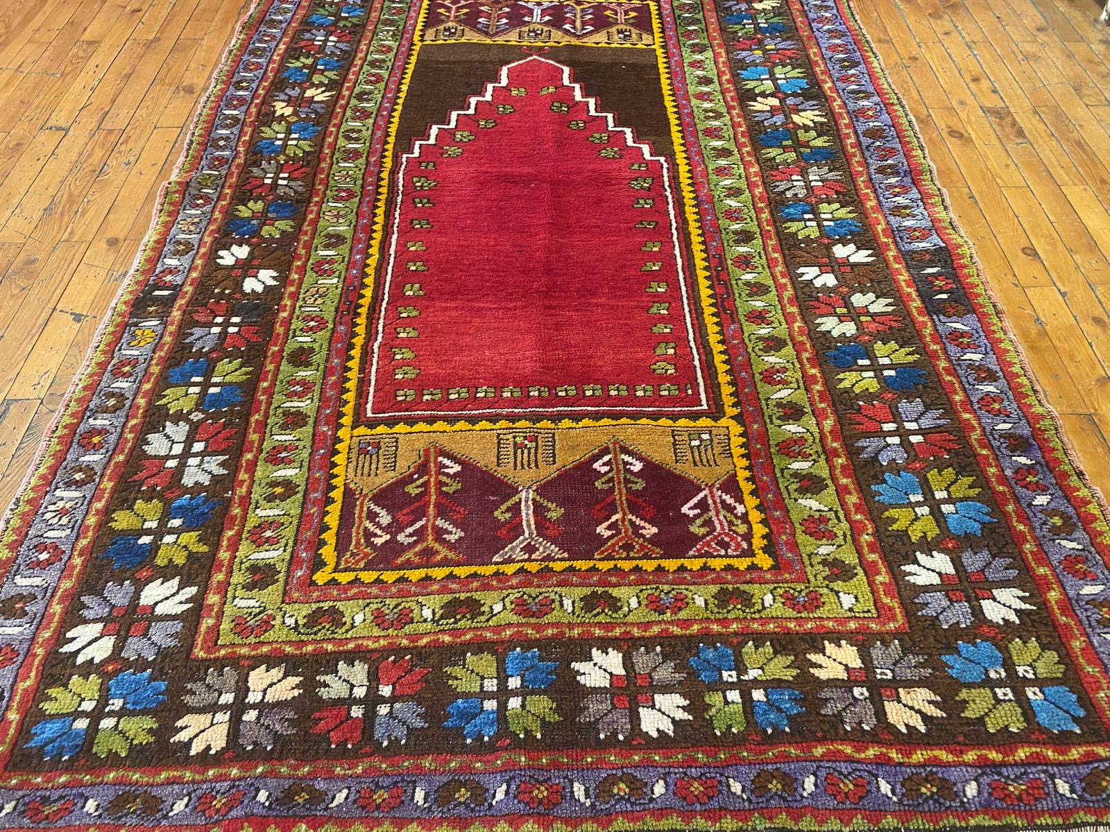 Authentic Anatolian Antique Rug Natural Dyes 4'4