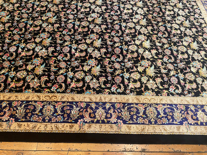 Luxury Black Floral Silk Carpet 3'3''x4'11''ft