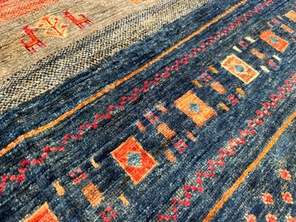 Blue and Orange Natural Dye Handmade Carpet 5 x 8 ft Cappadocia Rug Collection