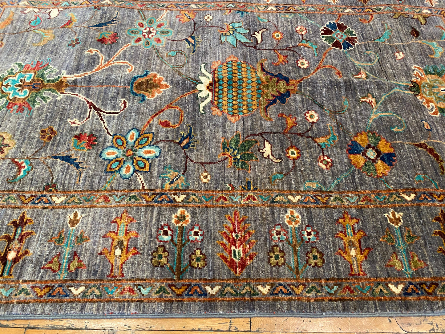 Gray Floral Handmade Rug 3x5ft 90x145cm - Premium Area Rug Cappadocia Rug Collection