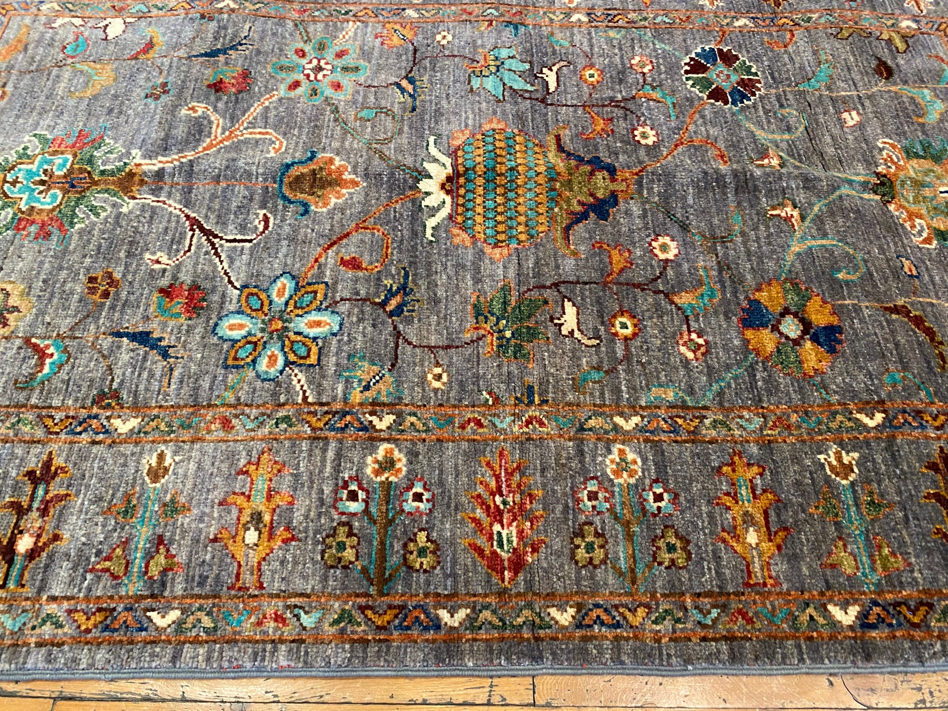 Gray Floral Handmade Rug 3x5ft 90x145cm - Premium Area Rug Cappadocia Rug Collection