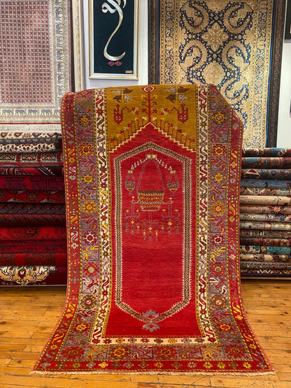 Antique Turkish Anatolian Handmade Rug 4x7 ft | Vintage Carpet Cappadocia Rug Collection
