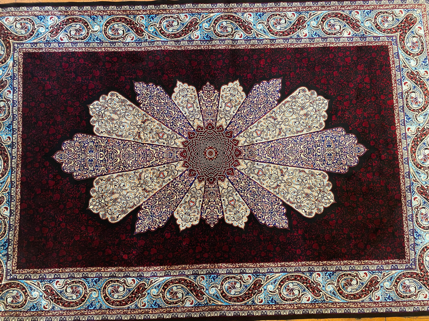 Black Red Medallion Turkish Silk Carpet 4x6ft – Luxury Anatolian Area Rug for Home Decor