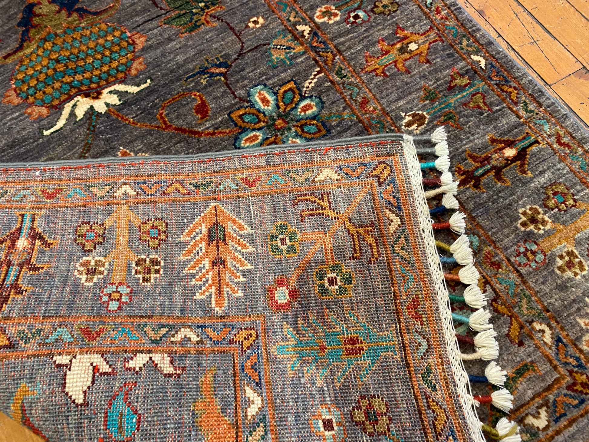 Gray Floral Handmade Rug 3x5ft 90x145cm - Premium Area Rug Cappadocia Rug Collection