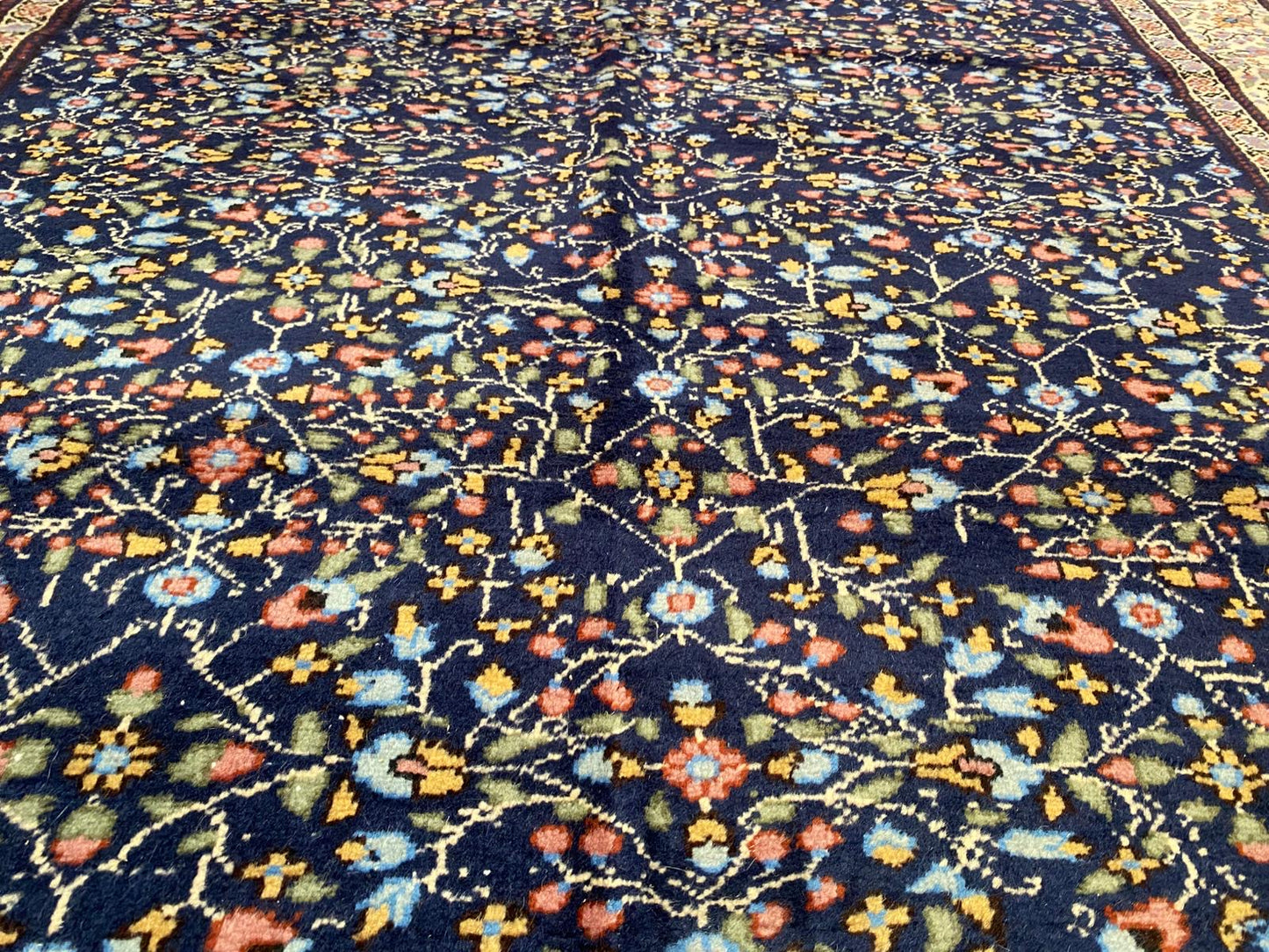Handmade Turkish Floral Rug - Premium Vintage Oriental Carpet 6x7 Feet