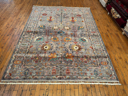 Gray Handwoven Wool Rug – Traditional Floral Oriental Design 5x7ft Cappadocia Rug Collection