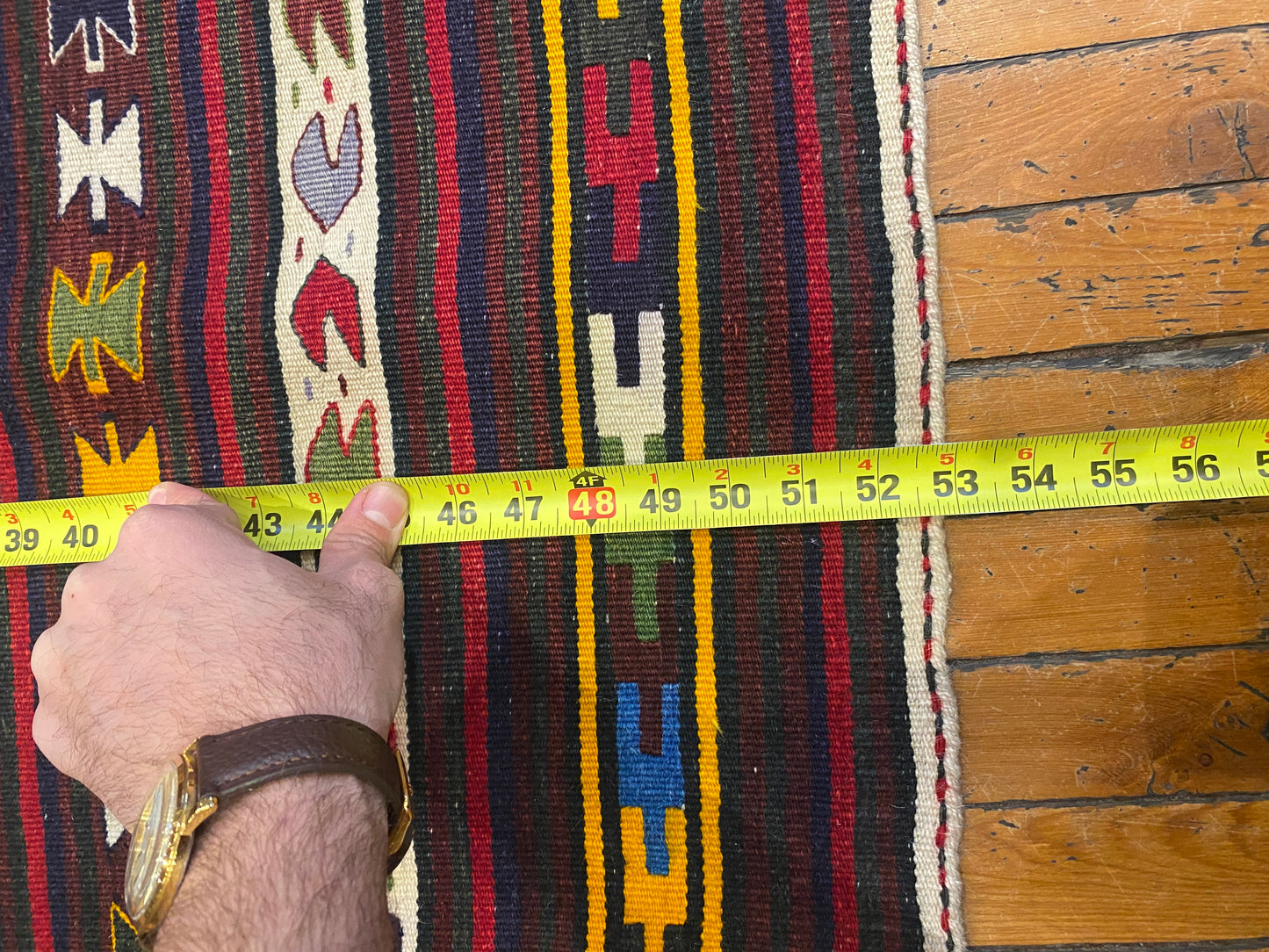 Vintage Anatolian Turkish Kilim Runner - Handwoven Wool Rug with Geometric Tribal Patterns in Maroon, Yellow & Multicolor  2'9''x4'8''