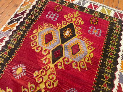 Cappadocia Antique Kilim Rug 4x6 ft - Authentic Turkish Handwoven Vintage Carpet