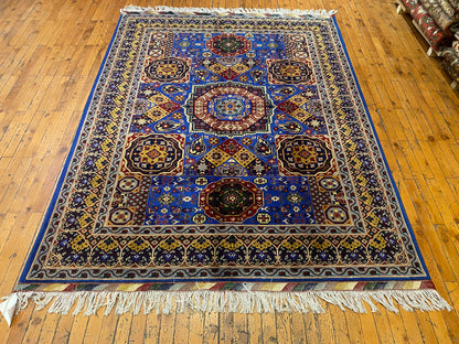 High-Quality Hand-Knotted Geometric Wool Rug, Oriental Style 5”x7”