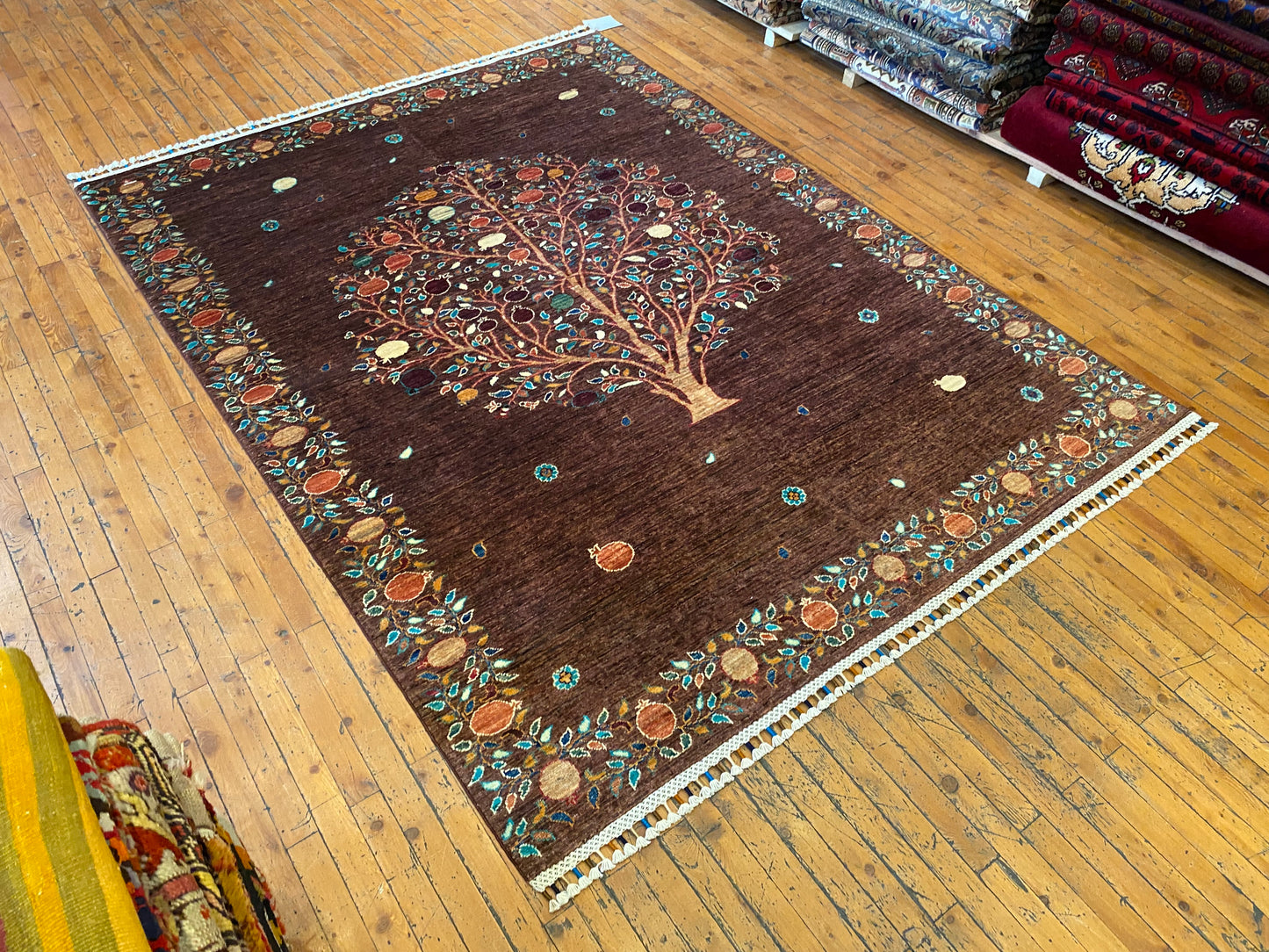 Hand Woven Brown Wool Carpet Natural Dye Handmade Oriental Rug 5x8 Ft