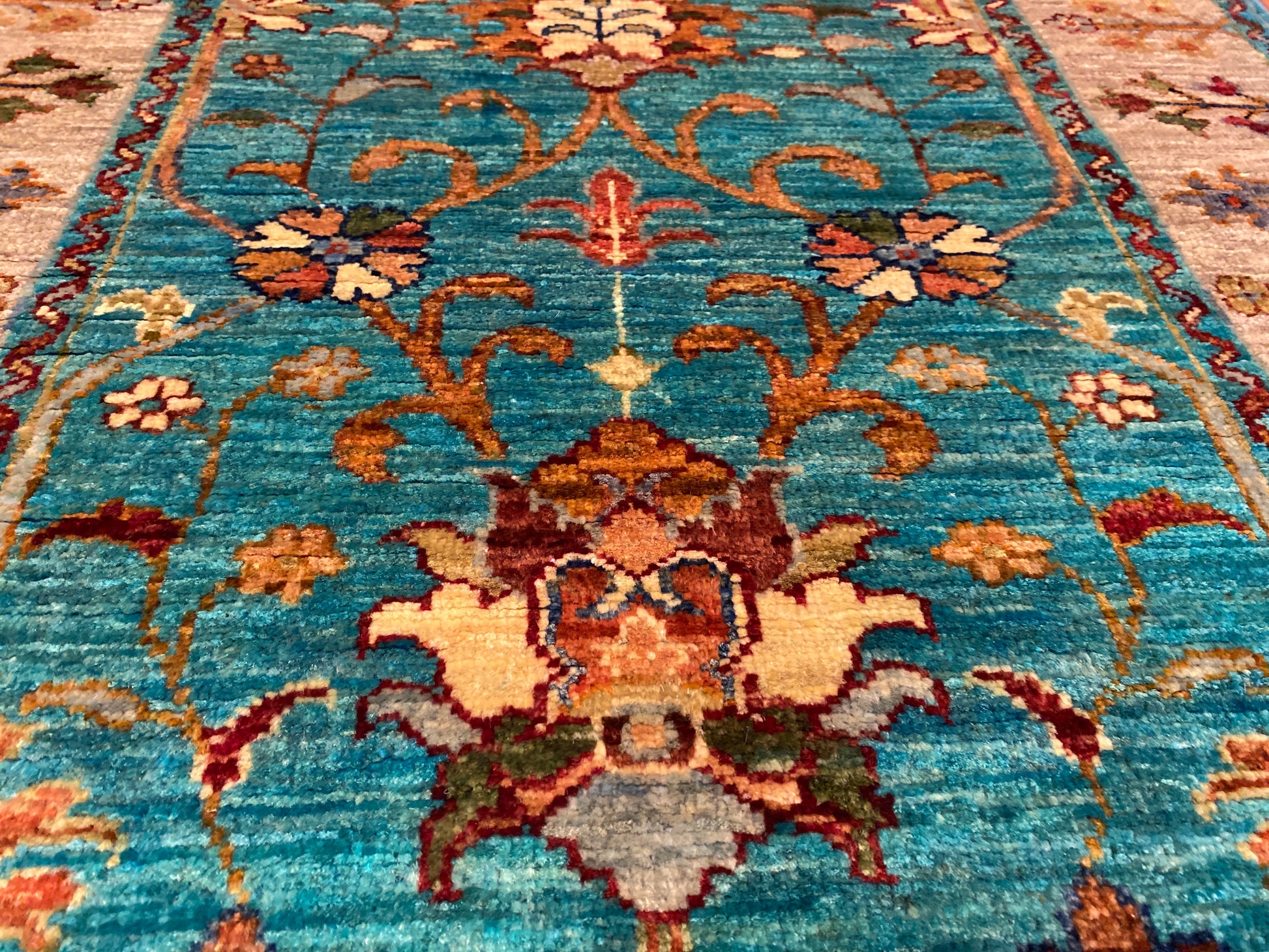 Turquoise Hallway Runner Rug 3”x7” Cappadocia Rug Collection
