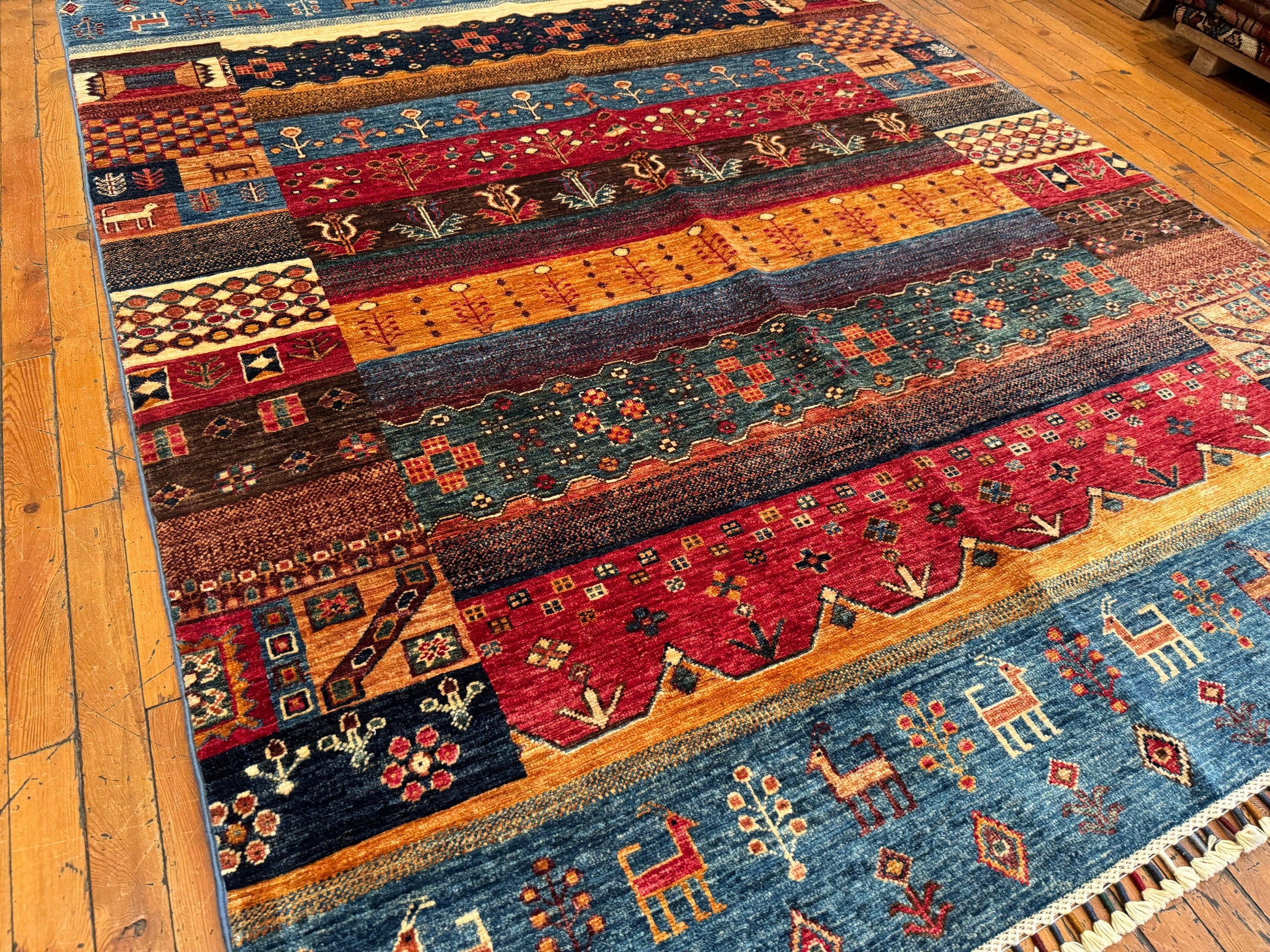 Handwoven Gabbeh Wool Rug – Colorful Geometric & Tribal Design, Area Carpet 5x7ft Cappadocia Rug Collection