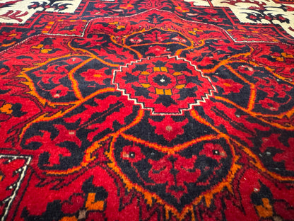 Deep Red Hand-Knotted Wool Rug – Vintage Floral Medallion Carpet 5x7ft Cappadocia Rug Collection
