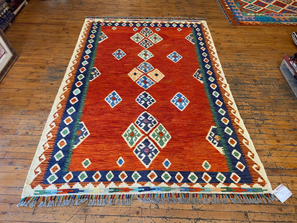 Handwoven Geometric Kilim Rug with Vibrant Tribal Patterns