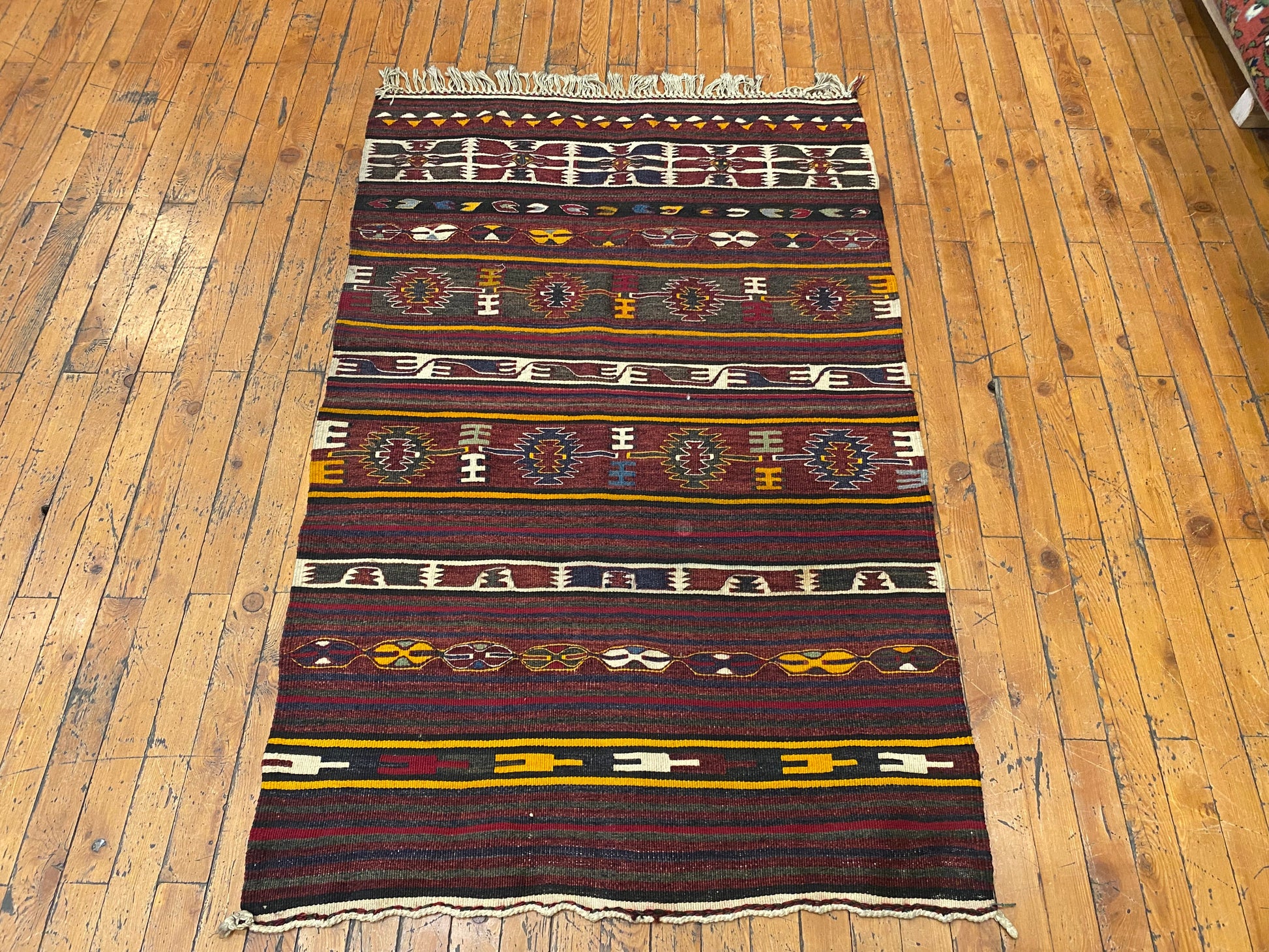 Turkish Wool Kilim Rug 3x4 ft - Handwoven Vintage Flatweave Carpet Cappadocia Rug Collection