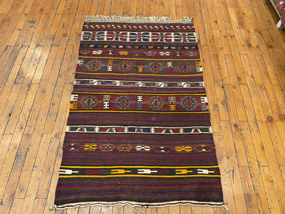 Turkish Wool Kilim Rug 3x4 ft - Handwoven Vintage Flatweave Carpet Cappadocia Rug Collection