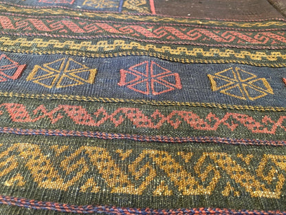 Authentic Square Antique Kilim Rug 4'2"x3'9" - Handwoven Turkish Vintage Carpet