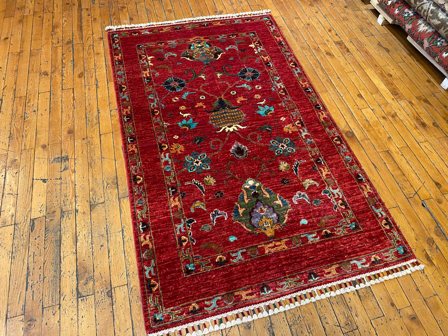 Red Floral Handmade Rug 3x5 ft 155x95 cm Cappadocia Rug Collection