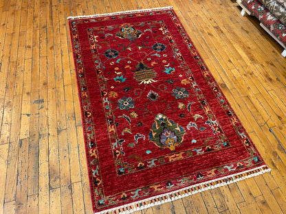 Red Floral Handmade Rug 3x5 ft 155x95 cm Cappadocia Rug Collection