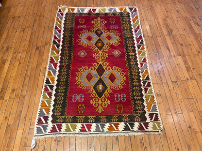 Cappadocia Antique Kilim Rug 4x6 ft - Authentic Turkish Handwoven Vintage Carpet