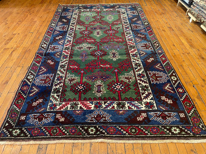 Geometric Pattern Turkish Dosemealti Handmade Green Bacground Area Carpet Cappadocia Rug Collection