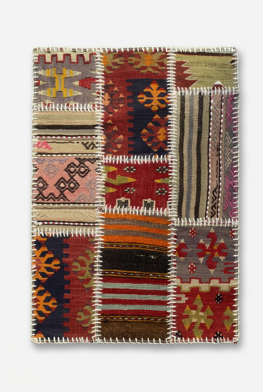 Colorful Turkish Patchwork Rug 2x3ft Cappadocia Rug Collection