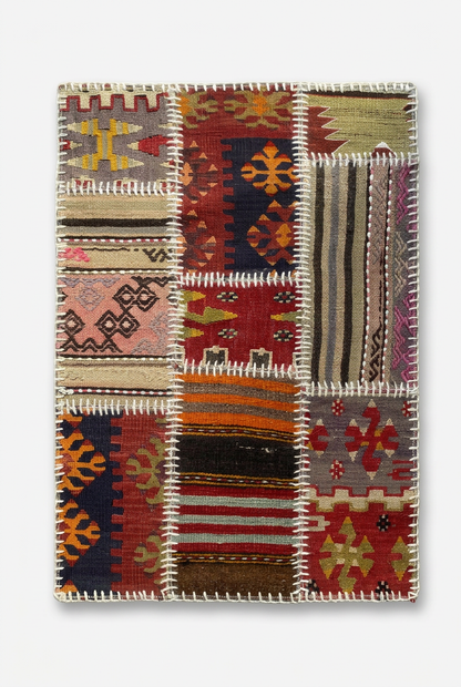 Colorful Turkish Patchwork Rug 2x3ft Cappadocia Rug Collection