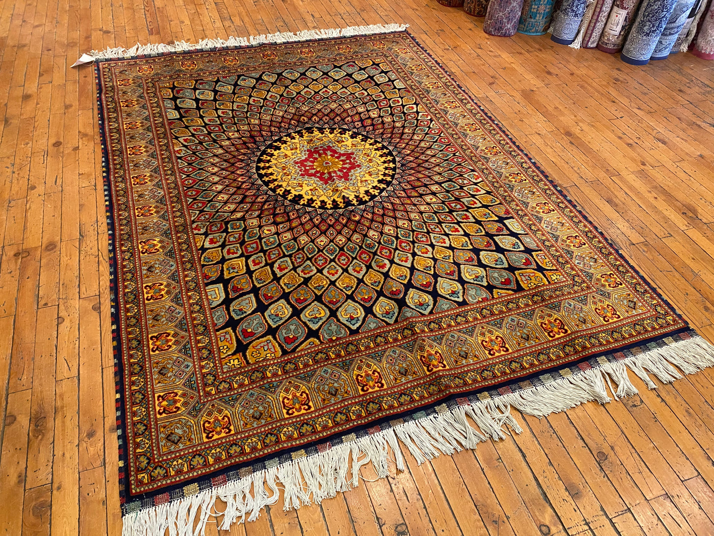 Hand-Knotted Wool Rug with Bold Geometric Pattern 5”x7”