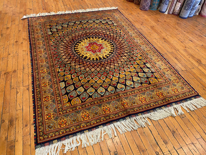 Hand-Knotted Wool Rug with Bold Geometric Pattern 5”x7”