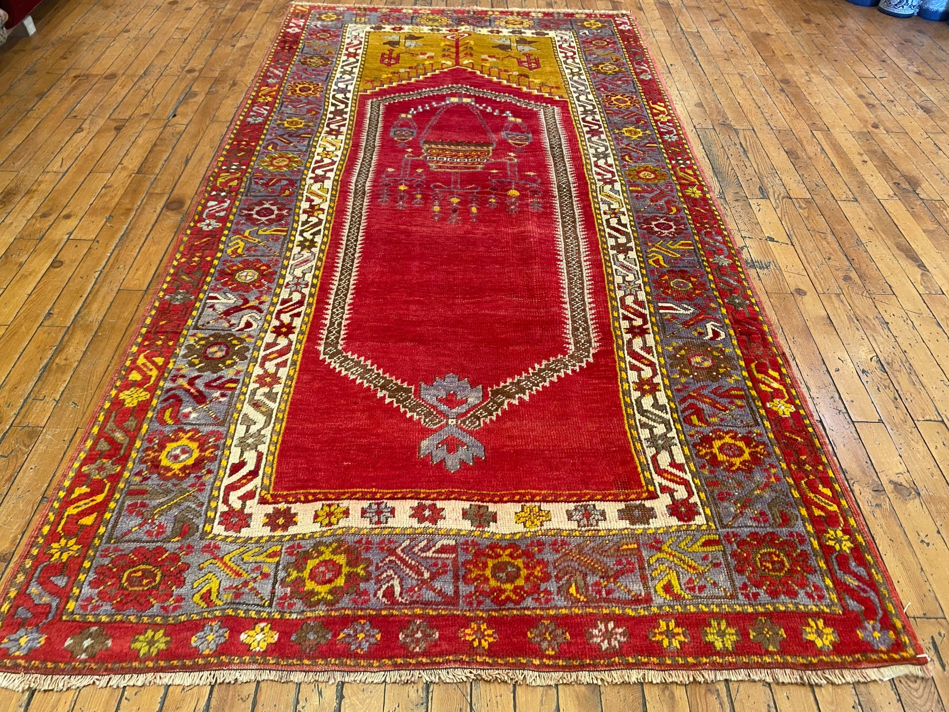 Antique Turkish Anatolian Handmade Rug 4x7 ft | Vintage Carpet Cappadocia Rug Collection