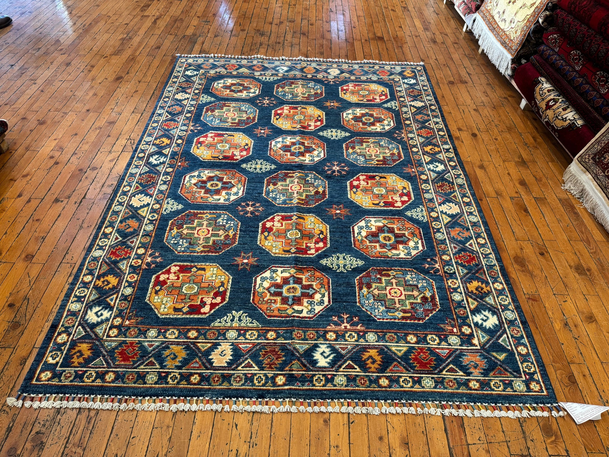 Handwoven Blue Luxury Wool Rug 5x7ft – Geometric Design for Traditional & Modern Decor Cappadocia Rug Collection