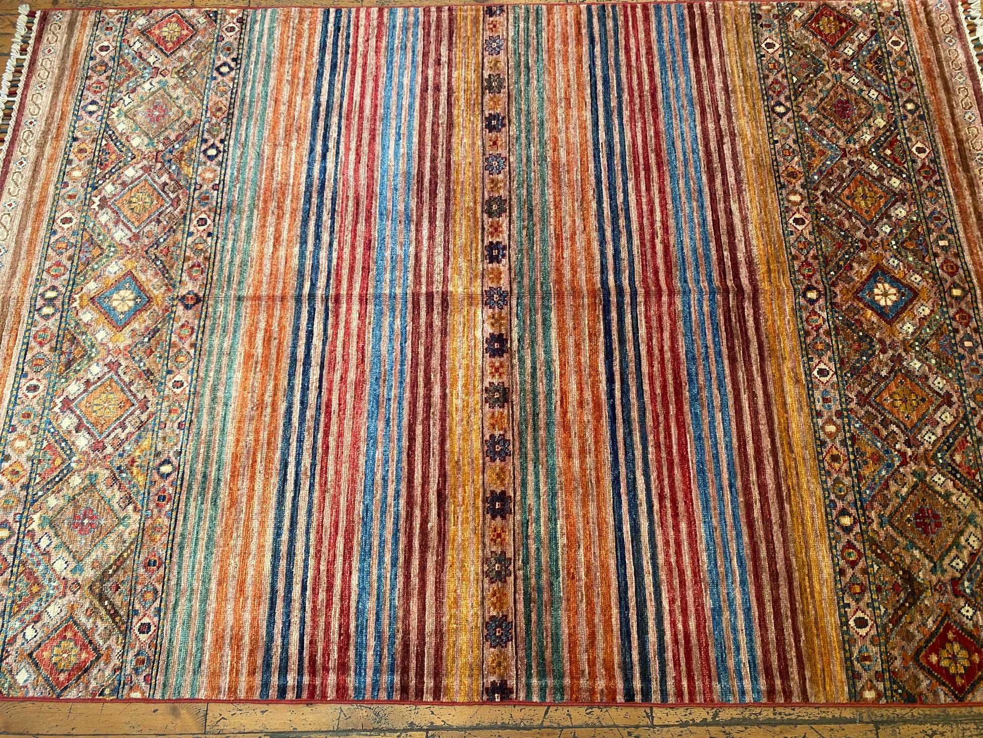 Geometric and Stripe Pattern Handmade Rug 4x6 ft Cappadocia Rug Collection