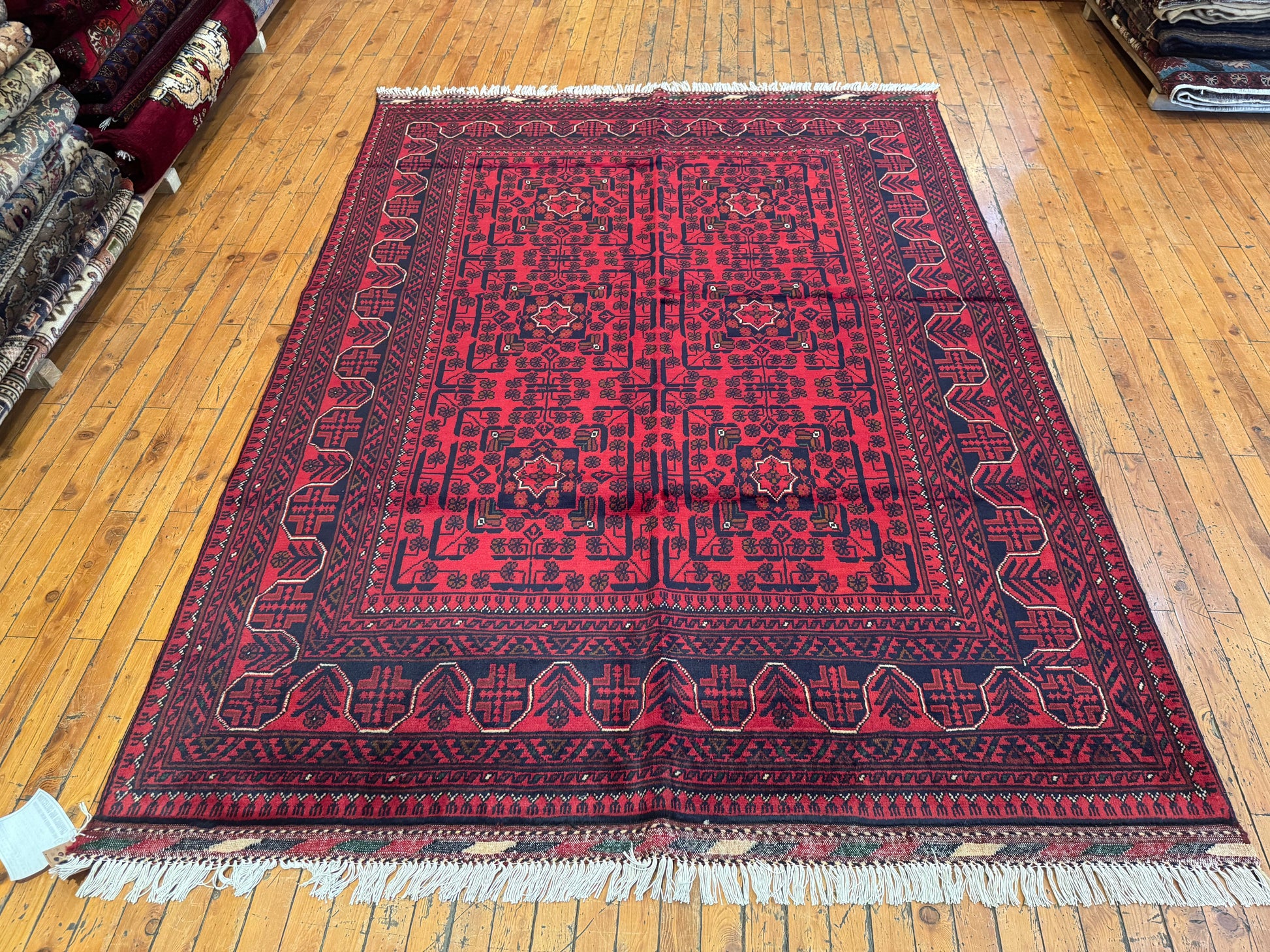 Handwoven Burgundy Area Rug – Wool, Traditional Geometric Motifs 5x8ft Cappadocia Rug Collection