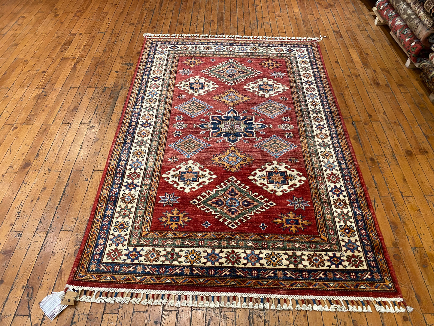 Geometric Design Red Colour Natural Dye Handmade Rug 4”x6”
