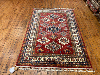 Geometric Design Red Colour Natural Dye Handmade Rug 4”x6”