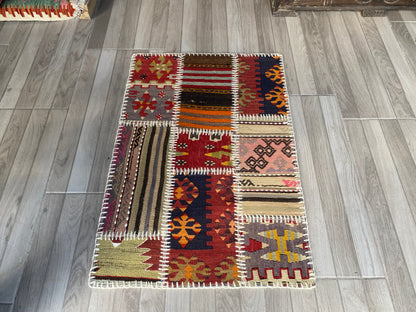 Colorful Turkish Patchwork Rug 2x3ft Cappadocia Rug Collection