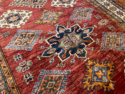 Geometric Design Red Colour Natural Dye Handmade Rug 4”x6”