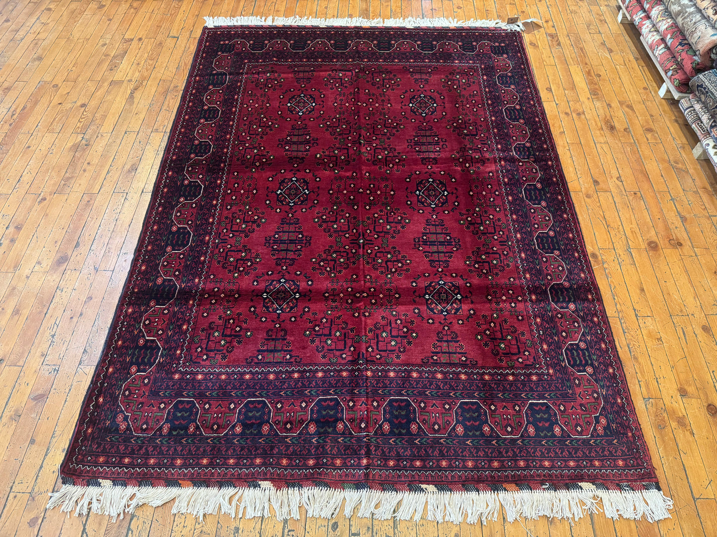 Elegant Burgundy Wool Rug – Handwoven, Geometric Oriental Design 5x8ft Cappadocia Rug Collection