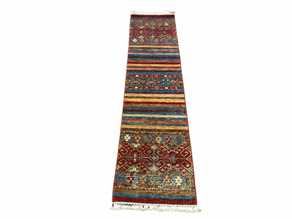 Handmade Wool Runner – Geometric Stripes Hallway Rug 2x7ft